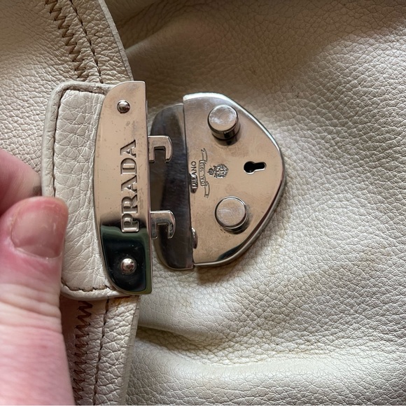 PRADA Shoulder Purse with Taupe Leather Body and Silver Hardware- Vintage - Picture 6 of 9
